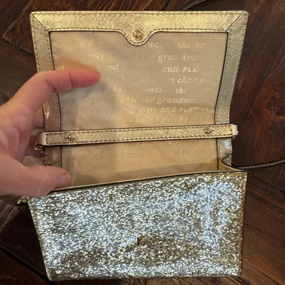 Kate Spade Gold Glitterbug Cami Convertible Crossbody Bag. GUC. - Picture 6 of 7